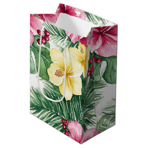 Pink Yellow Hibiscus Flowers Birthday Medium Gift Bag