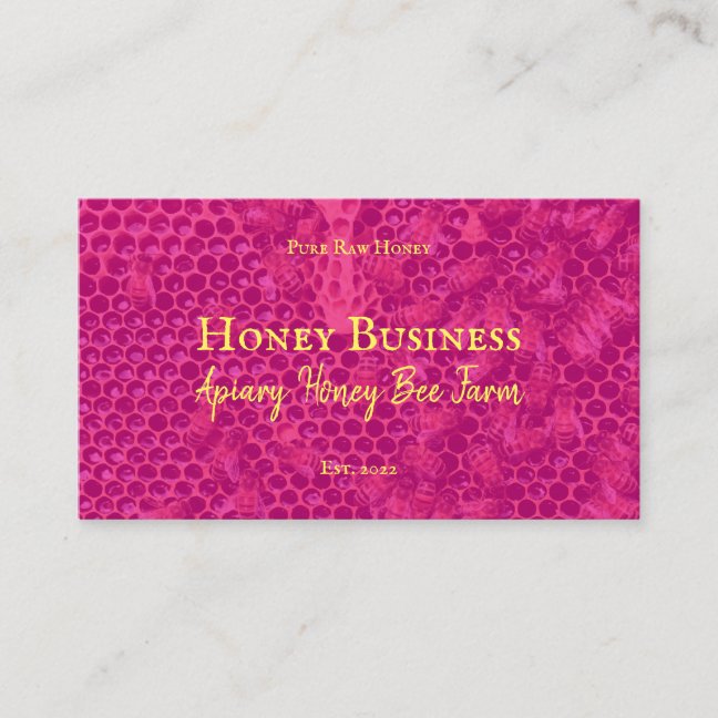 Pink Yellow Honeycomb beekeeper farm photo Apiary Business Card