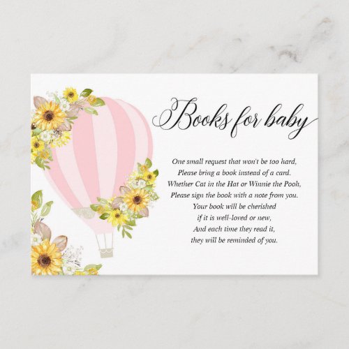 Pink yellow hot air balloon book instead of card