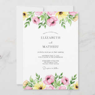 Pink Yellow Joyful Spring Wedding Invitation