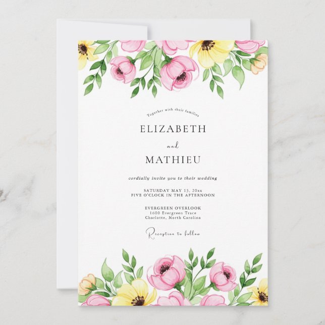 Pink Yellow Joyful Spring Wedding Invitation (Front)