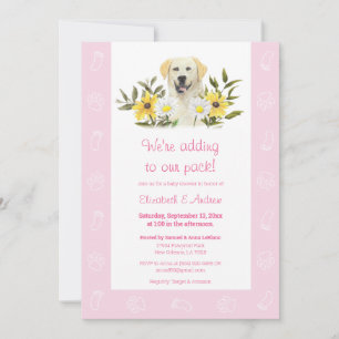 Pink Yellow Labrador Dog Baby Shower Invitation