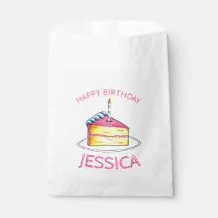Pink Yellow Layer Happy Birthday Cake Slice Candle Favor Bag