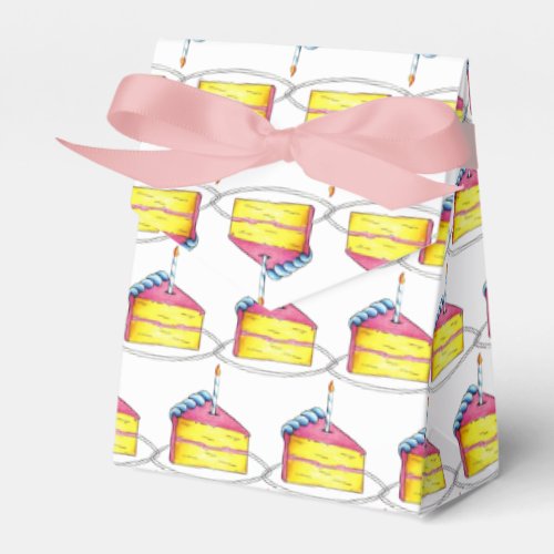 Pink Yellow Layer Happy Birthday Cake Slice Candle Favor Boxes