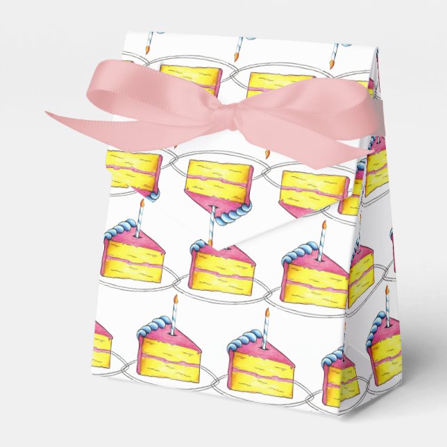 Pink Yellow Layer Happy Birthday Cake Slice Candle Favor Boxes (Front Side)
