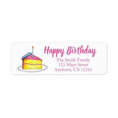 Pink Yellow Layer Happy Birthday Cake Slice Candle Label
