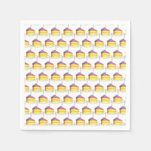 Pink Yellow Layer Happy Birthday Cake Slice Candle Napkins