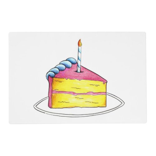 Pink Yellow Layer Happy Birthday Cake Slice Candle Placemat