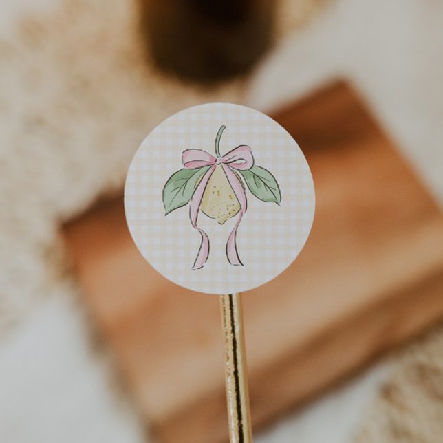 Pink & Yellow Lemon Bow Baby Shower Classic Round Sticker (Creator Uploaded)