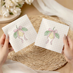 Pink & Yellow Lemon Bow Baby Shower Napkins
