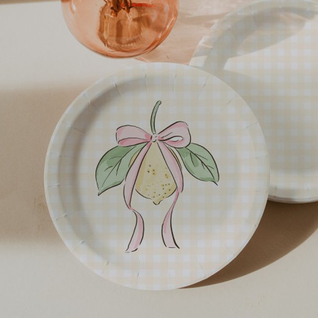 Pink & Yellow Lemon Bow Baby Shower Paper Plates (Creator Uploaded)
