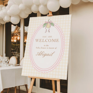 Pink & Yellow Lemon Bow Baby Shower Welcome Sign