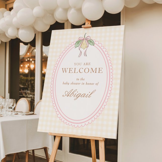 Pink & Yellow Lemon Bow Baby Shower Welcome Sign (Creator Uploaded)
