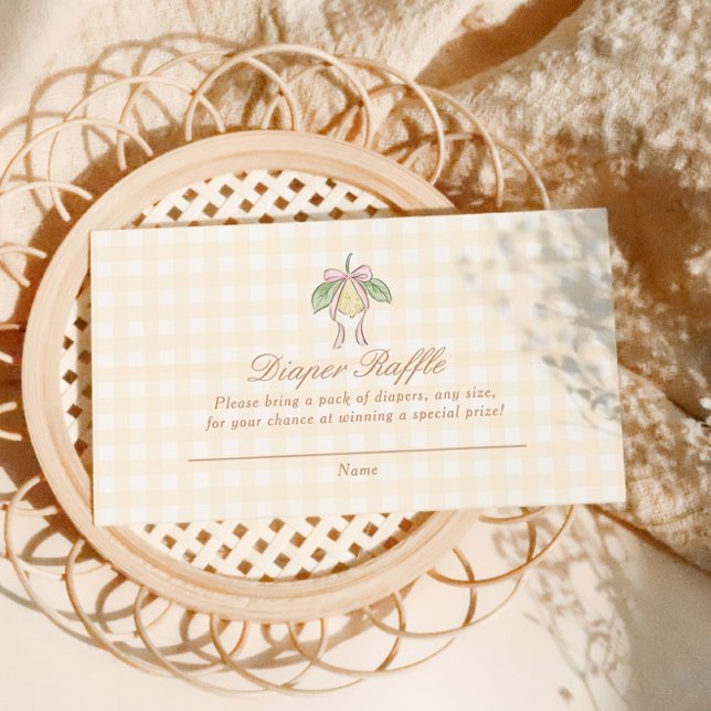 Pink & Yellow Lemon Bow Diaper Raffle Enclosure Card (Creator Uploaded)