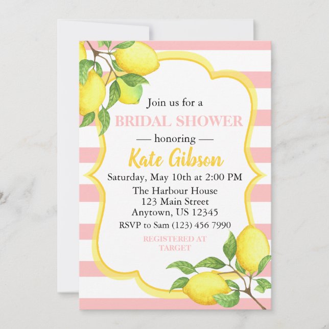 Pink & Yellow Lemon Floral Baby Shower Invitation (Front)