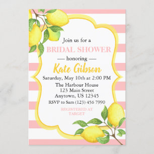Pink & Yellow Lemon Floral Baby Shower Invitation