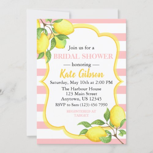 Pink  Yellow Lemon Floral Baby Shower Invitation