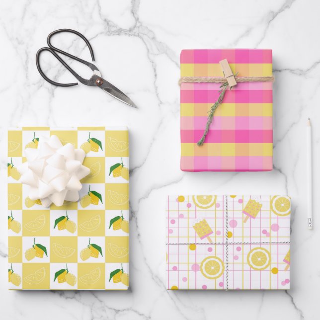 Pink Yellow Lemons Amalfi Italy 2 Wrapping Paper Sheets (Front)