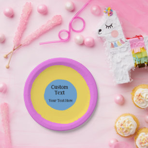 Pink Yellow Light Blue Vibrant Design Custom Text Paper Plates