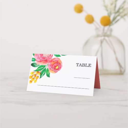 Pink Yellow Living Coral Floral Place Cards