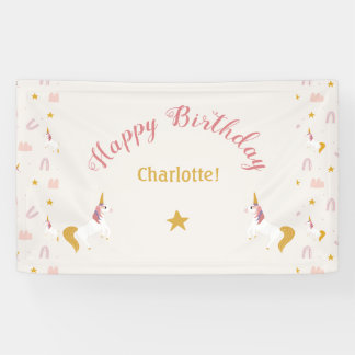 Pink Yellow Magical Unicorns & Rainbows Banner