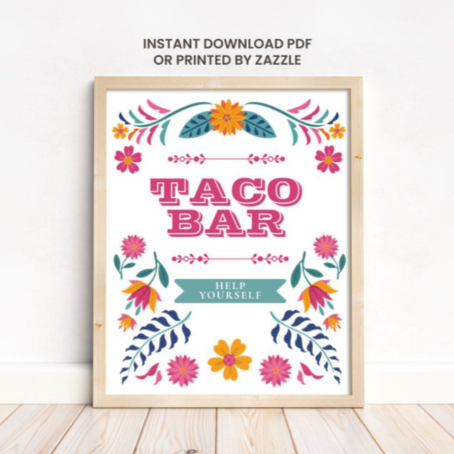 Pink Yellow Mexican Fiesta Taco Bar Sign (Creator Uploaded)