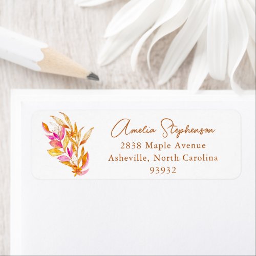 Pink Yellow Minimalist Botanical Return Address Label