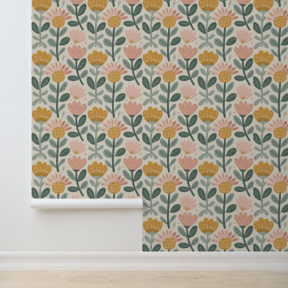 Pink Yellow Modern Floral Wallpaper