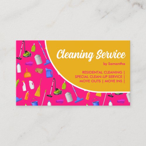 Pink Yellow Modern House Cleaning Service Business Card
