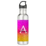 Pink Yellow Monogram Rainbow Sparkle   Stainless Steel Water Bottle at Zazzle