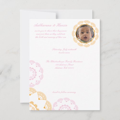 PInk  Yellow Namkaran Baby Naming Invitations