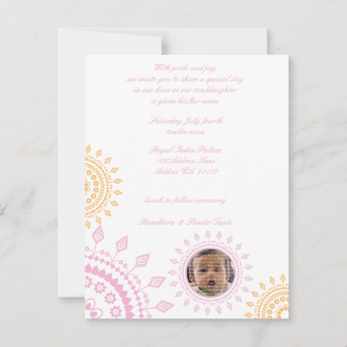 Pink  Yellow Namkaran Baby Naming Invitations