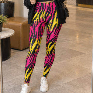 Pink Yellow Neon Tiger Stripe Leggings