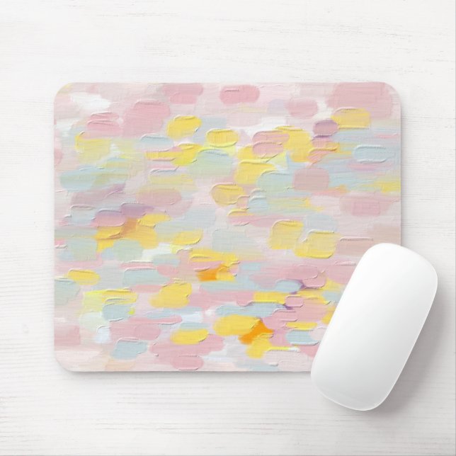 Pink yellow oil brush stroke. Modern abstract cute Mouse Pad (With Mouse)