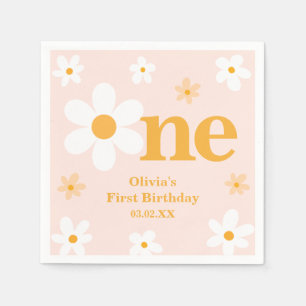 Pink Yellow One Daisy 1st Birthday Girl Napkins