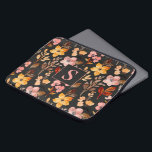 Pink Yellow Orange Floral Black Monogrammed Laptop Sleeve<br><div class="desc">Stylish fall-colored,  orange,  yellow,  and pink watercolor flowers and leaves on black laptop sleeve customized with your monogram/initial.</div>