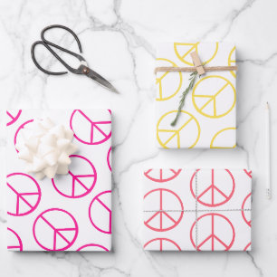 Pink Yellow Orange Peace Sign Gift Wrap Combo