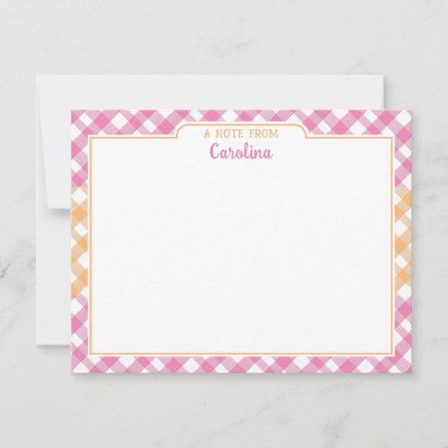 Pink  Yellow Orange Preppy Gingham Stationery Note Card