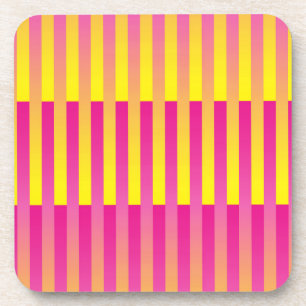 Pink Yellow Orange Striped Pattern Beverage Coaster