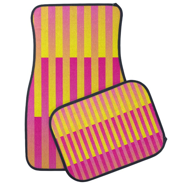 Pink Yellow Orange Striped Pattern Car Floor Mat (Set)