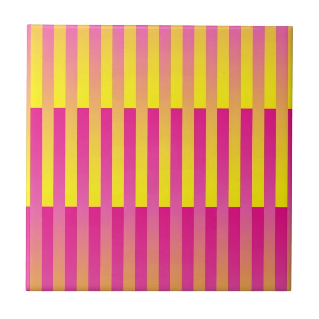 Pink Yellow Orange Striped Pattern Ceramic Tile (Front)