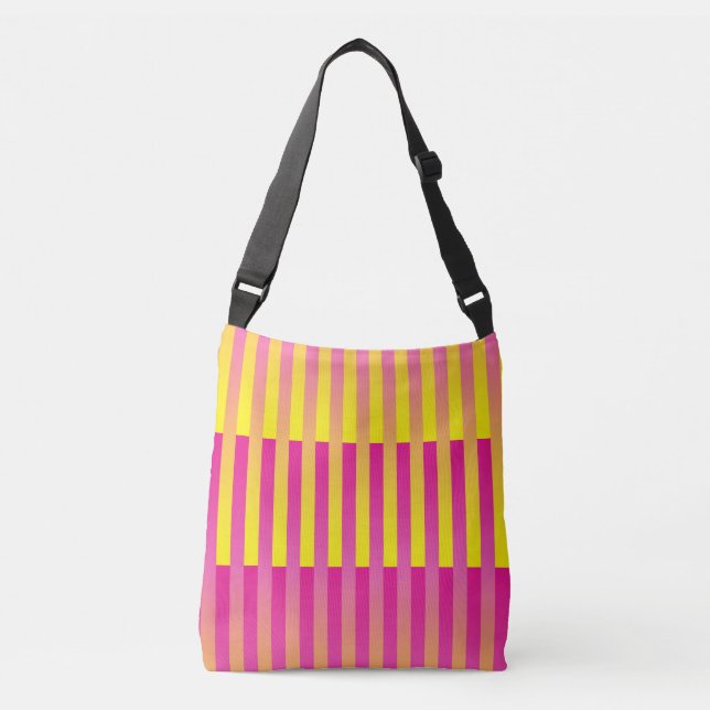 Pink Yellow Orange Striped Pattern Crossbody Bag (Front)