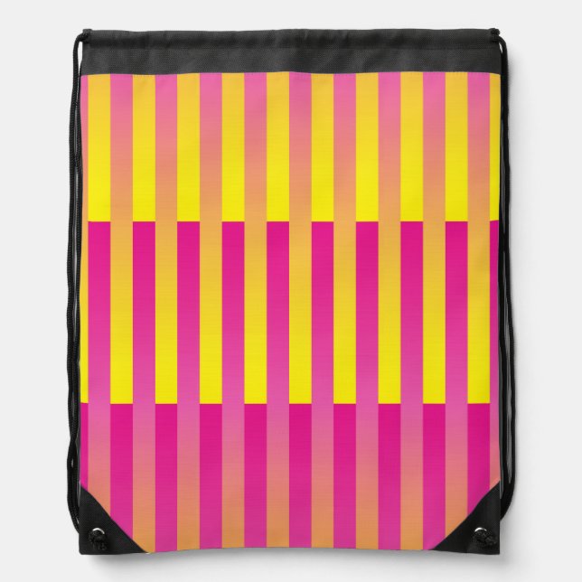 Pink Yellow Orange Striped Pattern Drawstring Bag (Front)