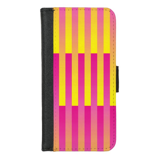 Pink Yellow Orange Striped Pattern iPhone Wallet Case (Front)