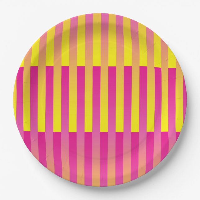 Pink Yellow Orange Striped Pattern Paper Plates (Front)