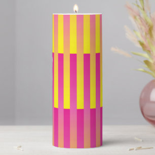 Pink Yellow Orange Striped Pattern Pillar Candle