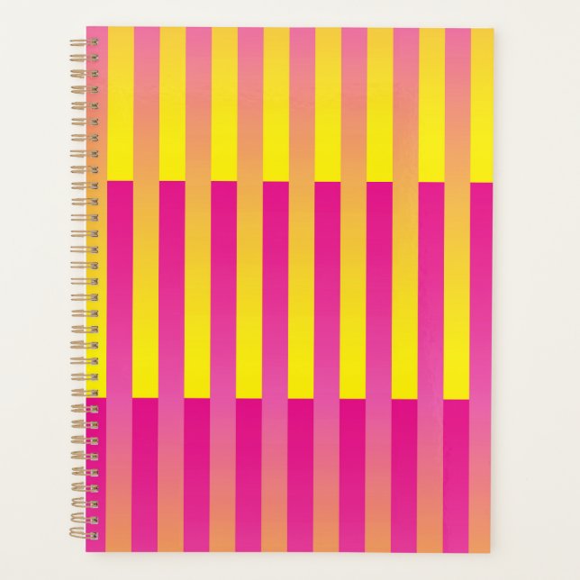 Pink Yellow Orange Striped Pattern Planner (Front)