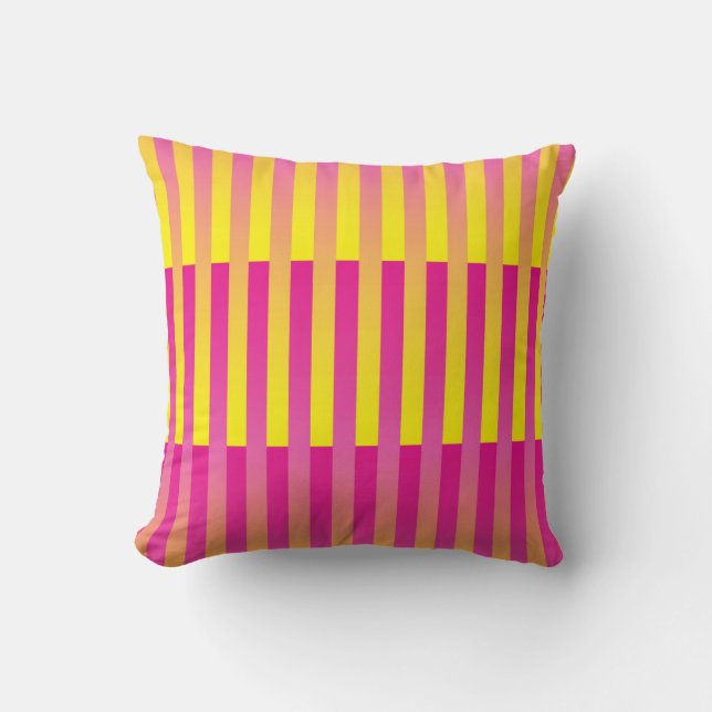Pink Yellow Orange Striped Pattern Throw Pillow (Front)