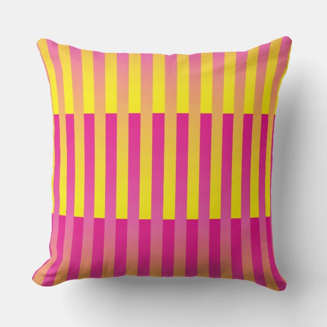 Pink Yellow Orange Striped Pattern Throw Pillow (Front)