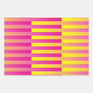 Pink Yellow Orange Striped Pattern Wrapping Paper Sheets
